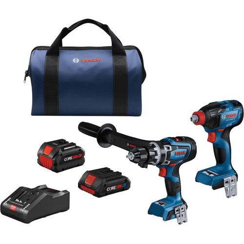 Bosch 18V 2-Tool Combo Kit - Impact Driver, 1/2-Inch Hammer Drill/Driver, 1 CORE18V 8Ah Battery, 1 CORE18V 4Ah Compact Battery