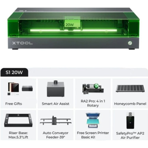 xTool Laser Cutter and Engraver S1 20W All-in-One Color Bundle