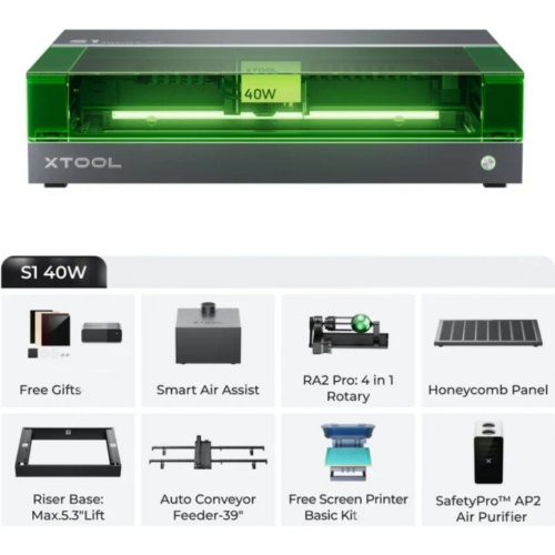 xTool Laser Cutter and Engraver S1 40W All-in-One Color Bundle