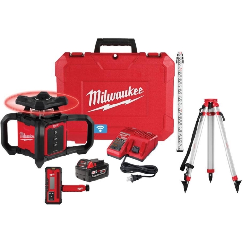 Milwaukee M18 Red Exterior Rotary Laser Level Kit with Receiver, Tripod, & Grade Rod